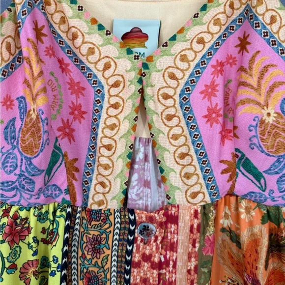 Farm Rio Mixed Scarves Midi Dress Size Small 100% Viscose Cut-Out Detail NWOT - Picture 6 of 12